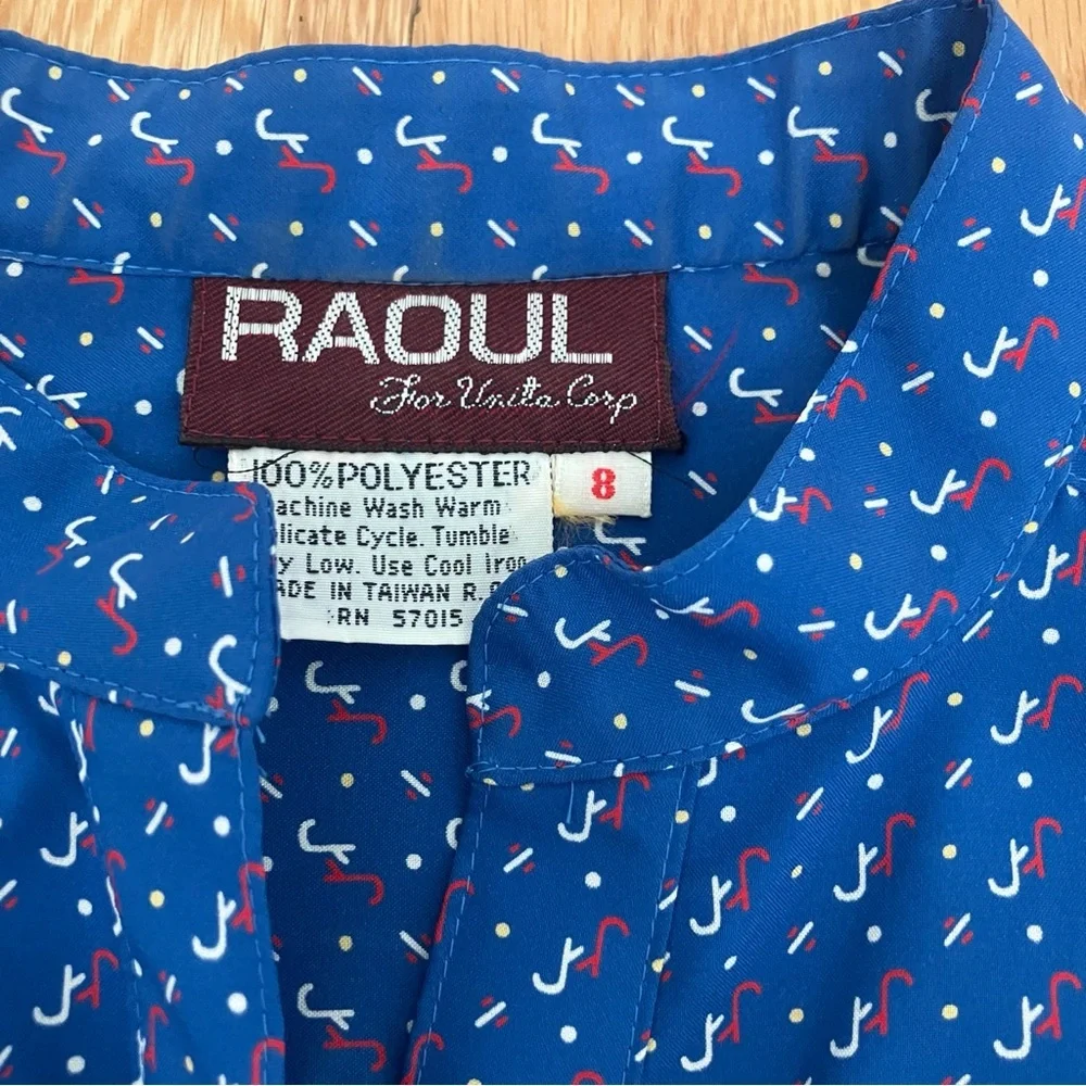 Vintage Raoul Elegant Patterned Blue Women's Dress - Picture 2 of 11